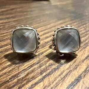 Lagos silver mother of pearl and quartz stud earrings
